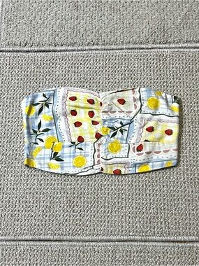 Women’s Sweetheart Fruit Linen Blend Smocked Crop Top S Cottage Country Farm